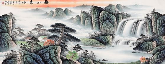 客厅山水画 蒋伟力作风水画聚宝盆作品《福山秀水》