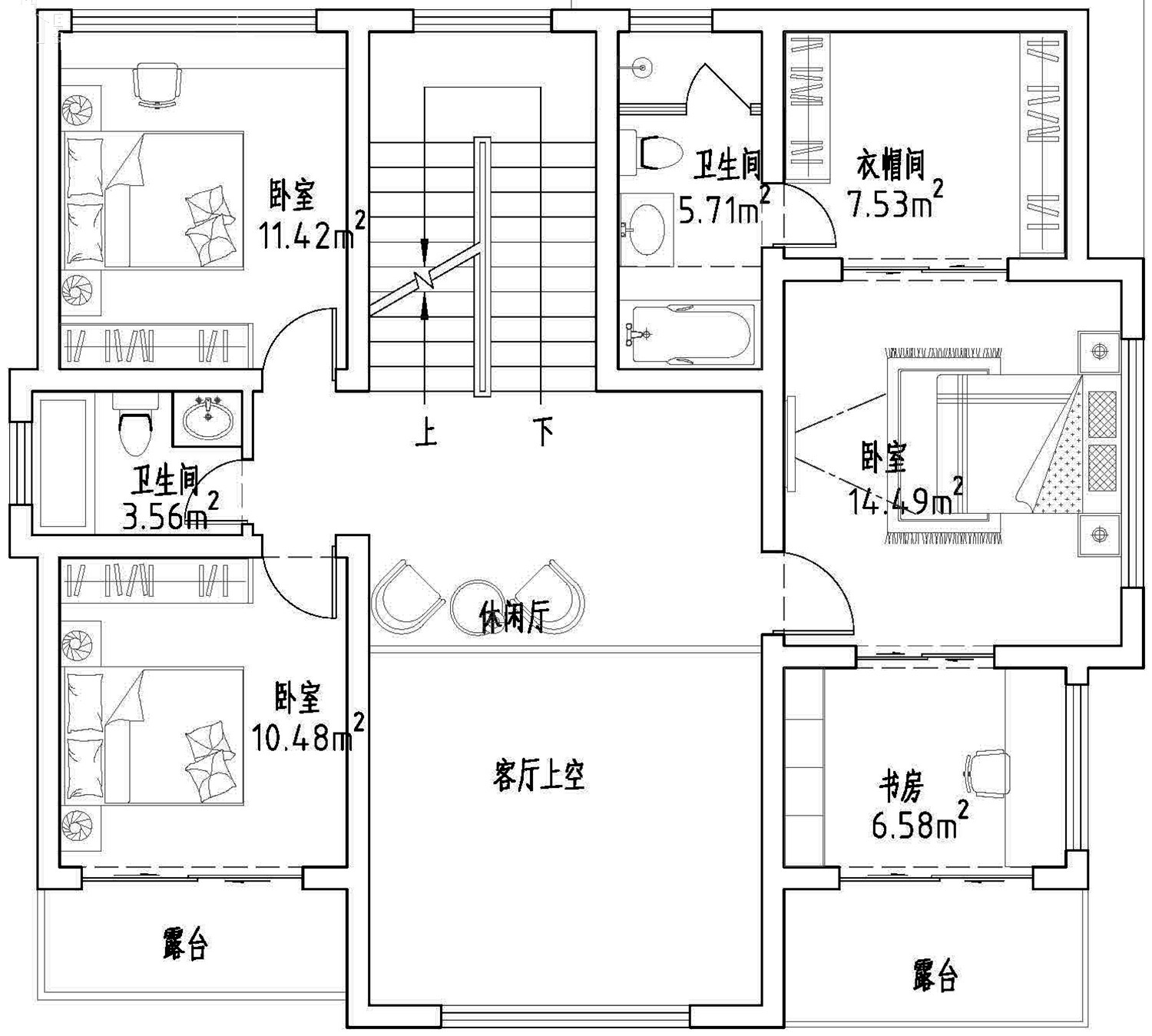 150平带院小图纸二层设计图